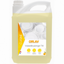 Vaisselle plonge T14 ORLAV liquide est un déter. multi-usages pour le nettoyage de la vaisselle en manuel