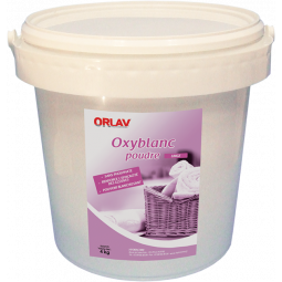 Oxyblanc poudre 4kg additif des poudres lessivielles et des lessives liquides pour le lavage des draps, tabliers et torchons.