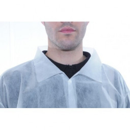 BLOUSE JETABLE AVEC COL A PRESSIONS SANS POCHE - BLANCHE - XL