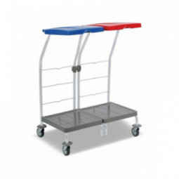 Chariot ramassage linge 2 supports sac 70 L couvercle bleu rouge FILMOP