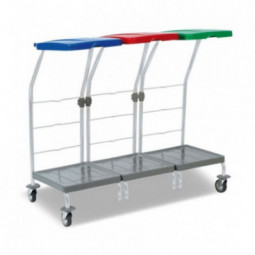 Chariot ramassage linge 3 supports sac 70 L couvercle bleu rouge vert FILMOP