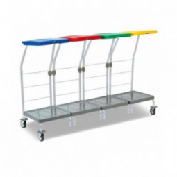 Chariot ramassage linge 4 supports sac 70 L couvercle bleu rouge vert jaune et pédale FILMOP