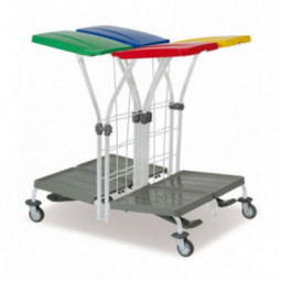 Chariot ramassage linge 2x2 supports sacs 70 L dos a dos couvercle bleu rouge vert  jaune et pédale FILMOP