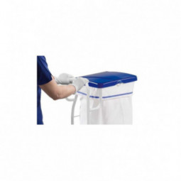 Chariot ramassage linge 1 support sac 70 L couvercle bleu, pédale, poignée de guidage droite FILMOP