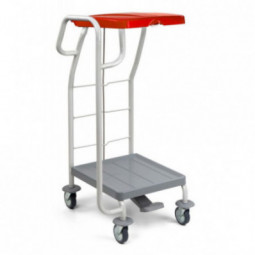 Chariot ramassage linge 1 support sac 70 L couvercle rouge, pédale, poignée de guidage gauche FILMOP