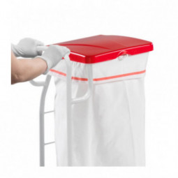 Chariot ramassage linge 1 support sac 70 L couvercle rouge, pédale, poignée de guidage gauche FILMOP