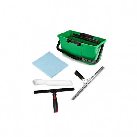 UNGER Kit complet de base lavage vitre avec raclette 35cm, mouilleur 35cm, seau 18L et lavette microvitre