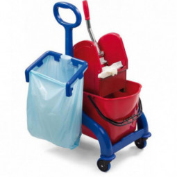 Chariot lavage FRED 2 x 15 litres avec timon latéral et presse a machoires support sac 50 litres FILMOP