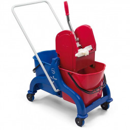 Chariot lavage FRED 2 x 25 litres avec timon central métal et presse a machoires FILMOP