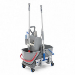 Chariot lavage OneFred 2 x 25 litres timon latéral cassette porte produits presse a machoires FILMOP