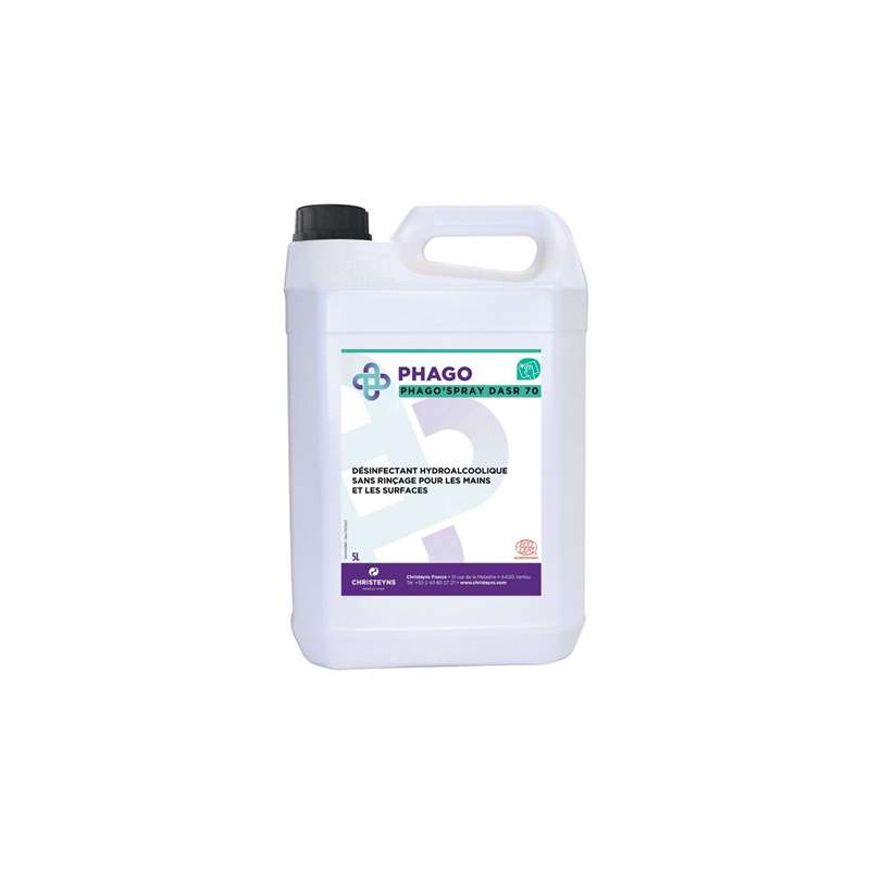 PHAGO’SPRAY DASR 70 désinfectant sans rinçage hydro-alcoolique pour la désinfection des mains et surfaces 5L