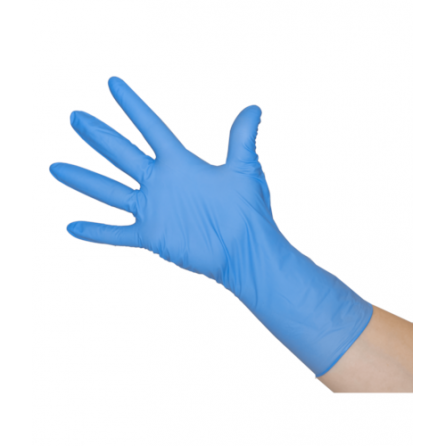 Gants nitrile jetables manchette longue sans poudre à surface lisse - Boite de 100 M