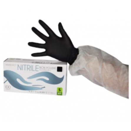 Gants nitrile noir jetables sans poudre à surface lisse - Boite de 100 M